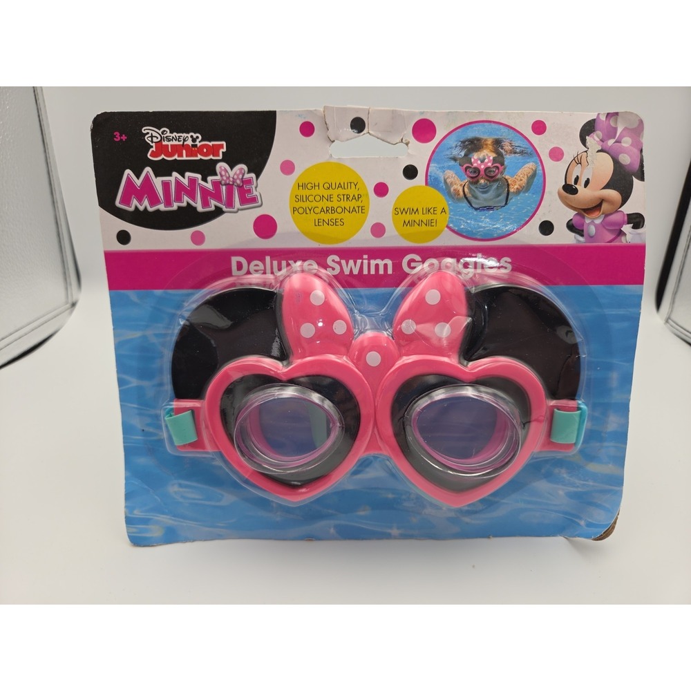 Minnie Mouse Deluxe Swim Goggles Ages 3+ Pink Disney Jr New UV Protection
